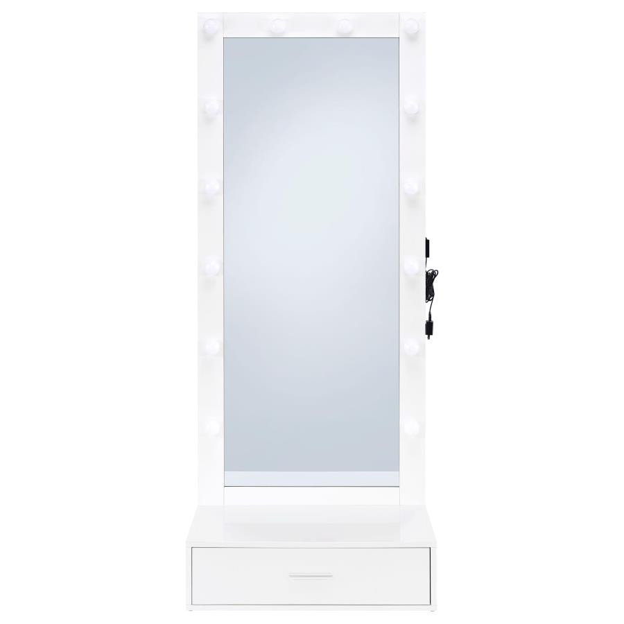 Spector 1-drawer Lighted Full-Length Floor Mirror White High Gloss / CS-960954